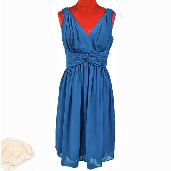 Donna Morgan size 6 Teal Blue Silk Chiffon Cocktail Party Dress Flowing Romantic - Picture 1 of 7